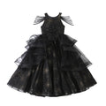 Black high-end children's evening gown, girls' princess dress, fluffy tulle, stylish hostess outfit, student violin performance costume