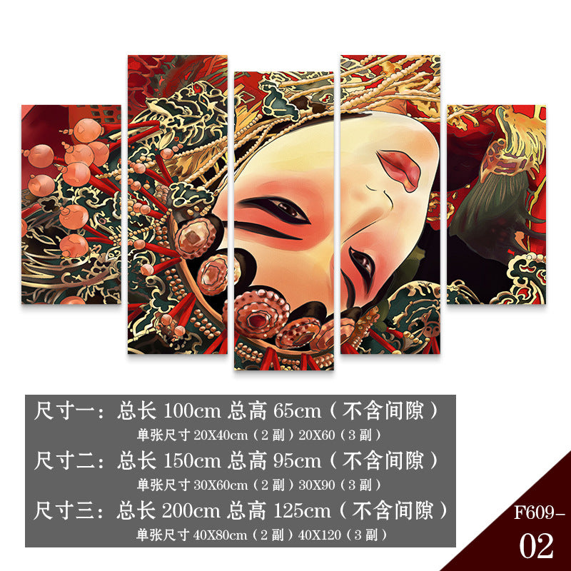 Guochaofeng wall decoration painting Hot pot restaurant hotel box background wall mural Peking Opera Huadan face painting