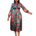D238 free belt   spring cross-border new long-sleeved high-waisted printed plus size banquet export dress