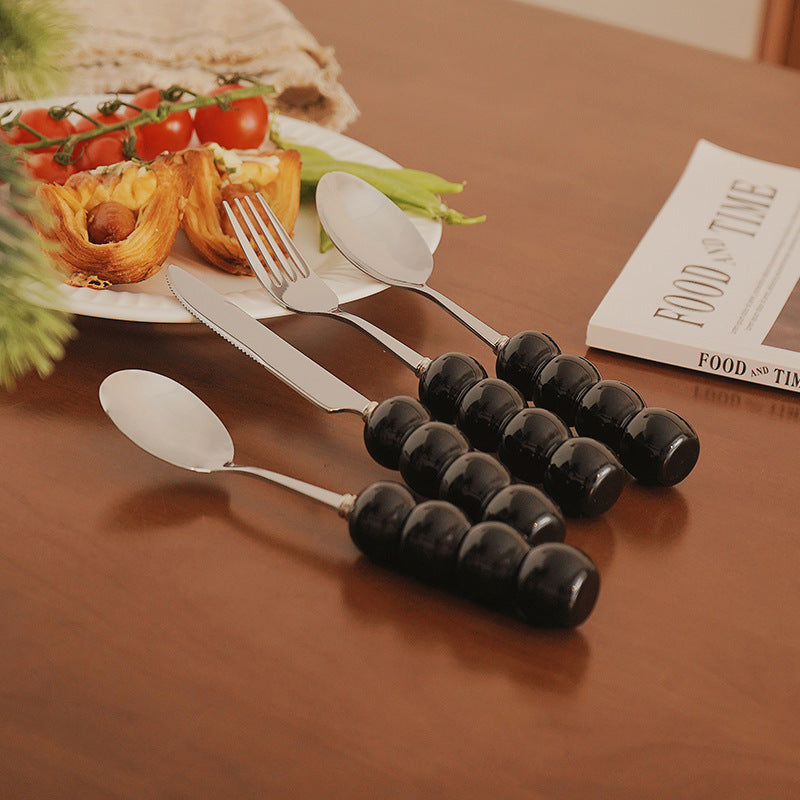 Luxury thickened ceramic handle cutlery set - high-end tableware, food-grade stainless steel forks and spoons for hotels, restaurants, wholesale