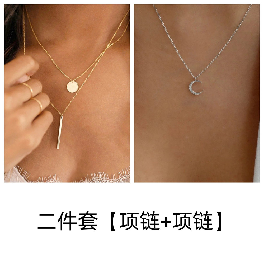 Gold double-layer round and vertical bar pendant necklace - stylish, elegant, minimalist, and versatile choker for women, perfect for office and everyday wear