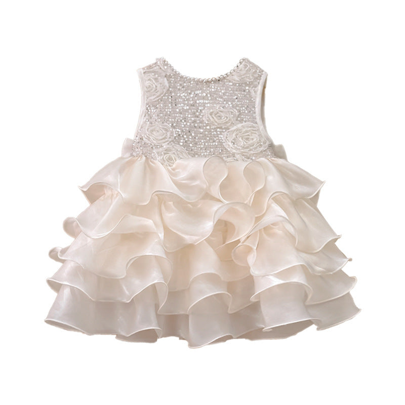 summer girls' sequin floral high-end dress, stylish princess party dress for baby girls, wholesale chic dresses