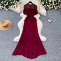 Eleganceelegant pleated silm pure lust style dress women's summer strap waist high waist a-line skirt slimming look long skirt
