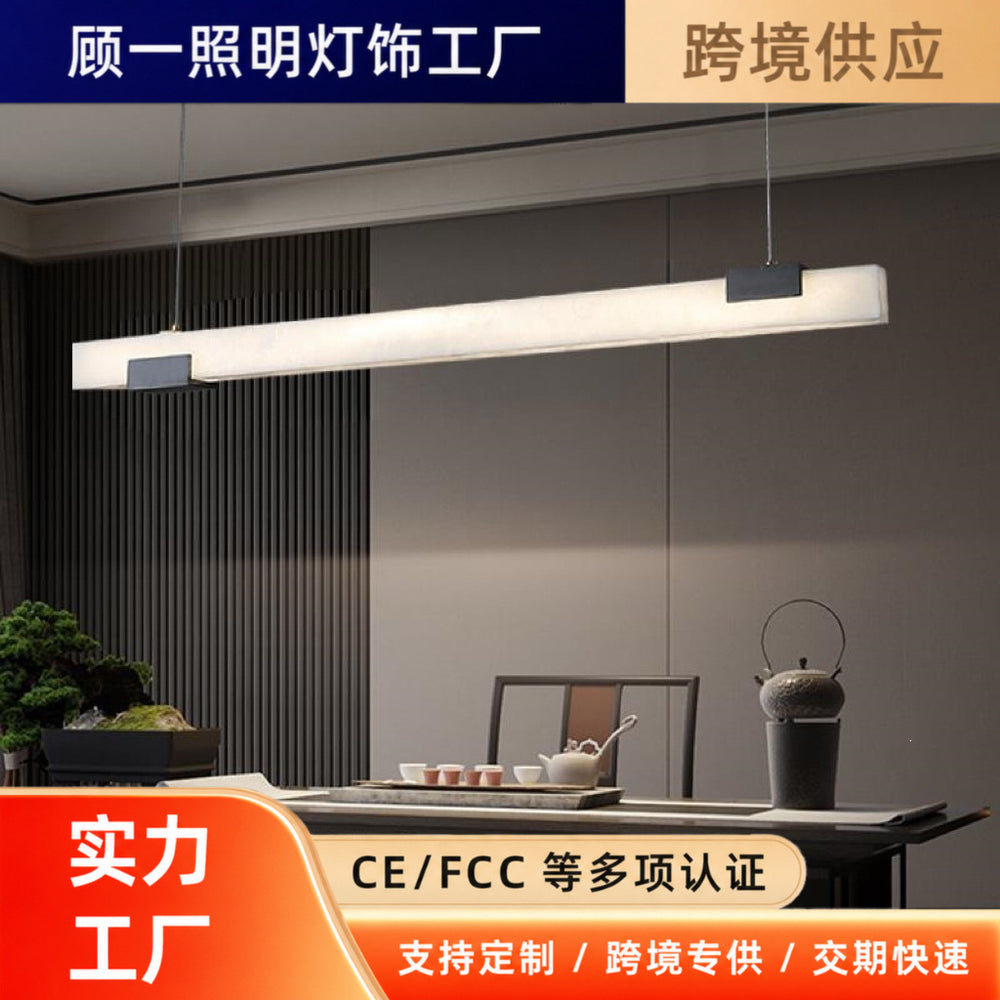 Minimalist light luxury marble new chinoiserie light luxury restaurant marble chandelier long strip one-word study cross-border thyristor dimming
