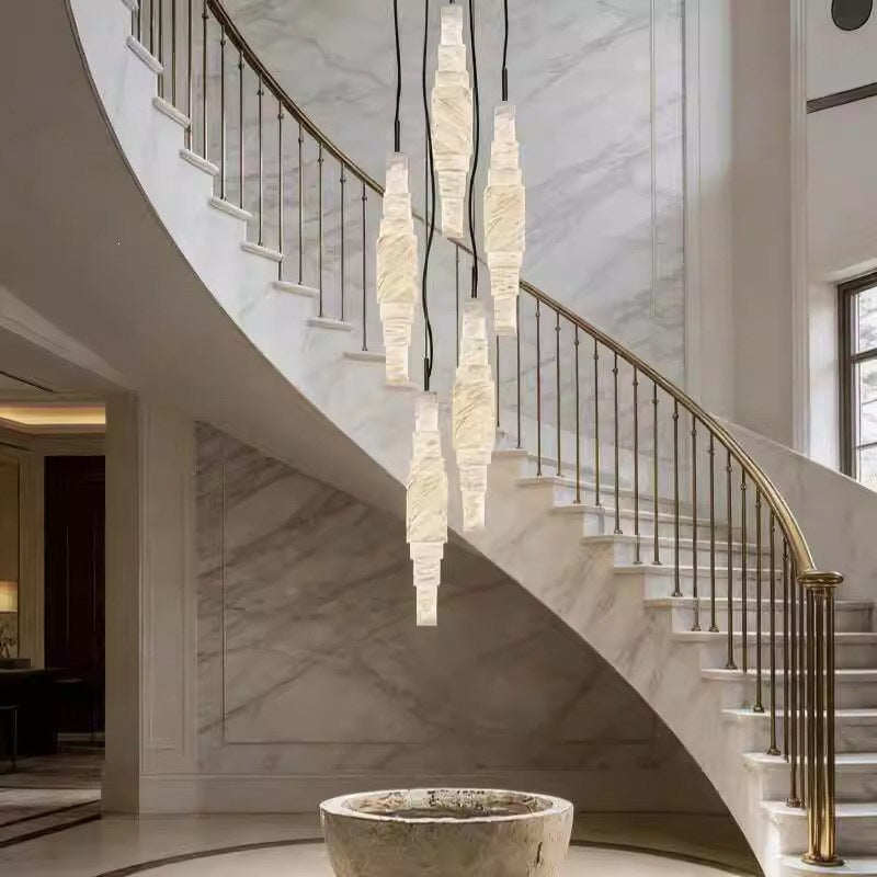 Accessible luxury postmodern house height living room lamp duplex staircase full copper marble dining room chandelier casual bedroom lighting fixture