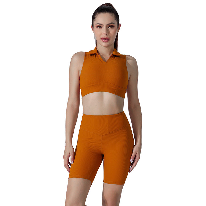 Custom fashion five-point shorts yoga outfit set for women - activewear two-piece set with sports bra and compression leggings - made-to-order