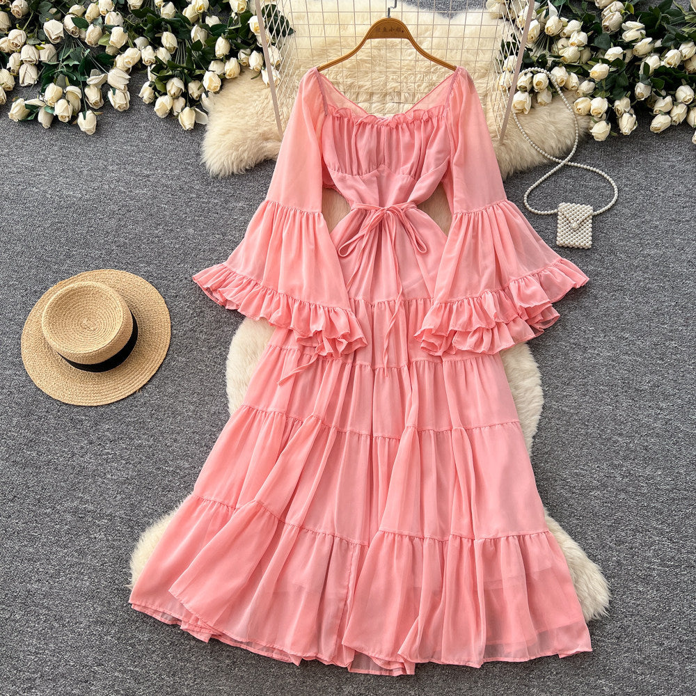 French chic square neck tie-up lantern sleeve dress - spring collection, sweet & sultry, slimming, and elegant maxi dress