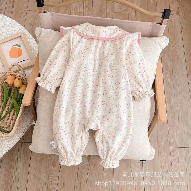 Baby clothes spring and autumn newborn baby girl one-piece double layer outing cute princess hundred days outwearwinter rompers