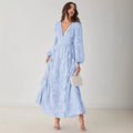 early spring new arrival: comfortable chiffon ruffle-trimmed, waist-cinching v-neck elegant maxi dress for women