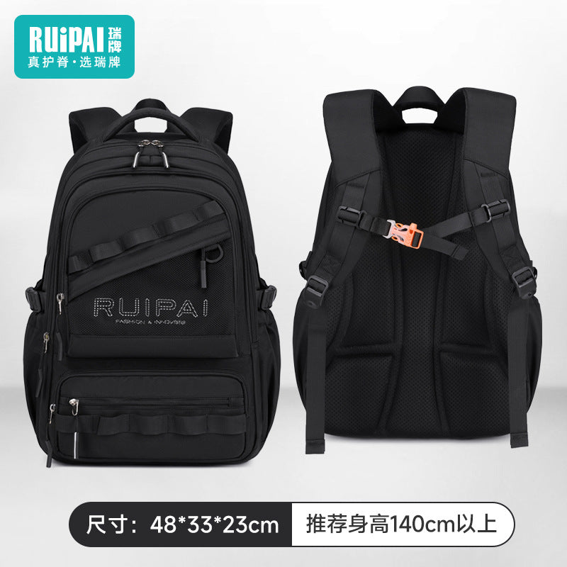 Rui brand junior high school student spine protection to reduce the burden schoolbag middle school student fashion junior high school student high school student large capacity backpack male