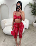 Fashion cross-border new arrival women's fashion spot printing sexy suspender tops waist-length hip-lifting 7-point pants suit for women