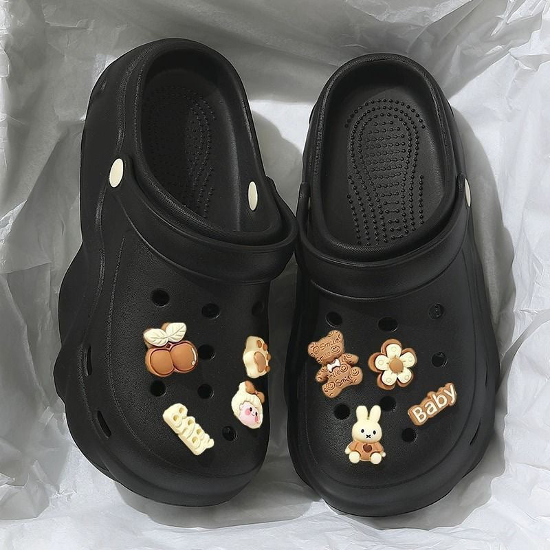 Thick soleeva crocs women's summer outwear 2025new arrivalheight increasing outdoor beach seaside ins toe cap slippers