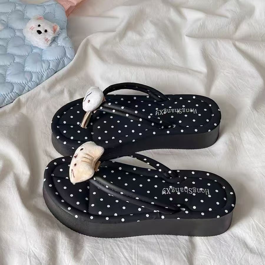 Korean style summer polka dot hot-selling women's casual comfortable cartoon soft sole beach thick sole flip-flops