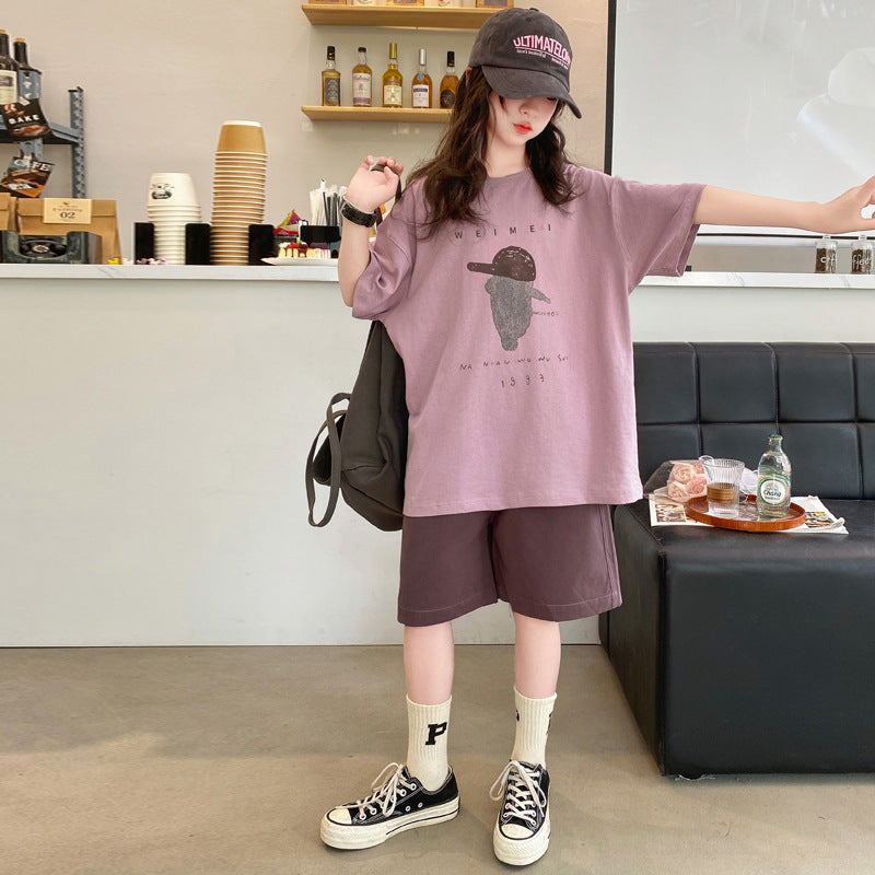 Girls' casual short-sleeve t-shirt set - summer  new collection - kids' summer outfit - big girls' shorts - stylish & sporty for girls
