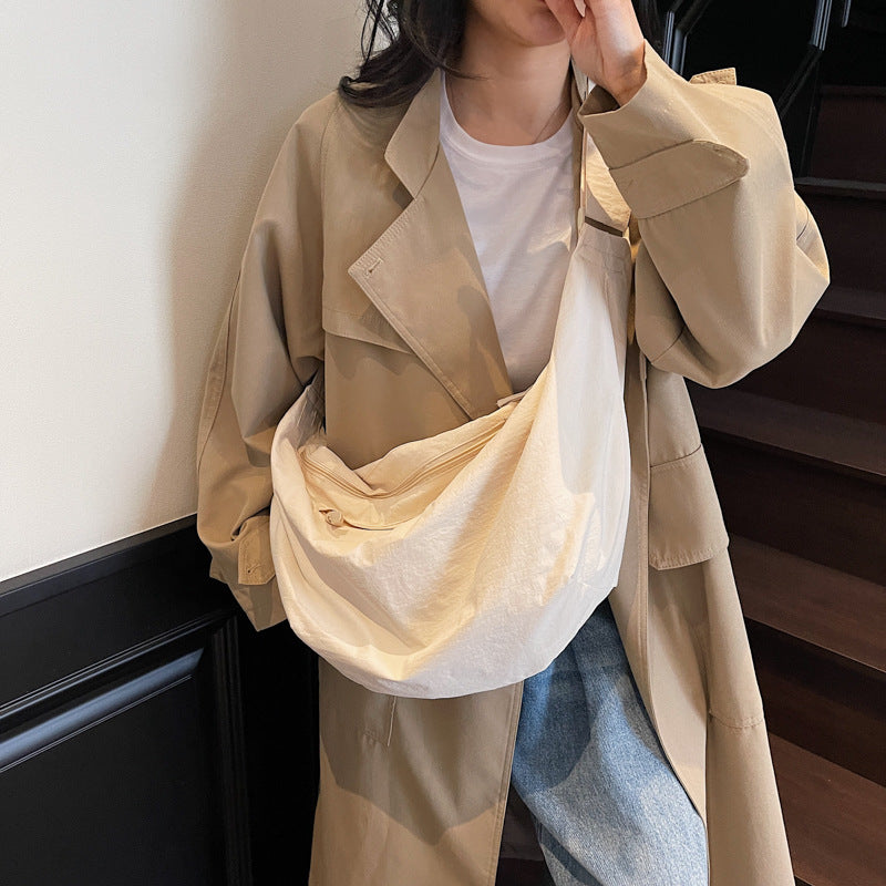 Large capacity fashion casual canvas bag women's versatile minimalist solid color student school crossbody bag lightweight shoulder bag