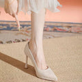 2025 new french champagne wedding shoes for women, bridal platform high heels, minimalist elegant low-cut stiletto heels