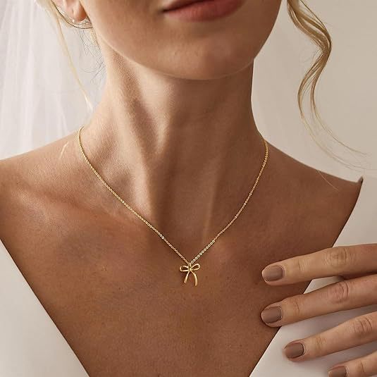 e-commerce amazon cute bow gold necklace factory direct sales