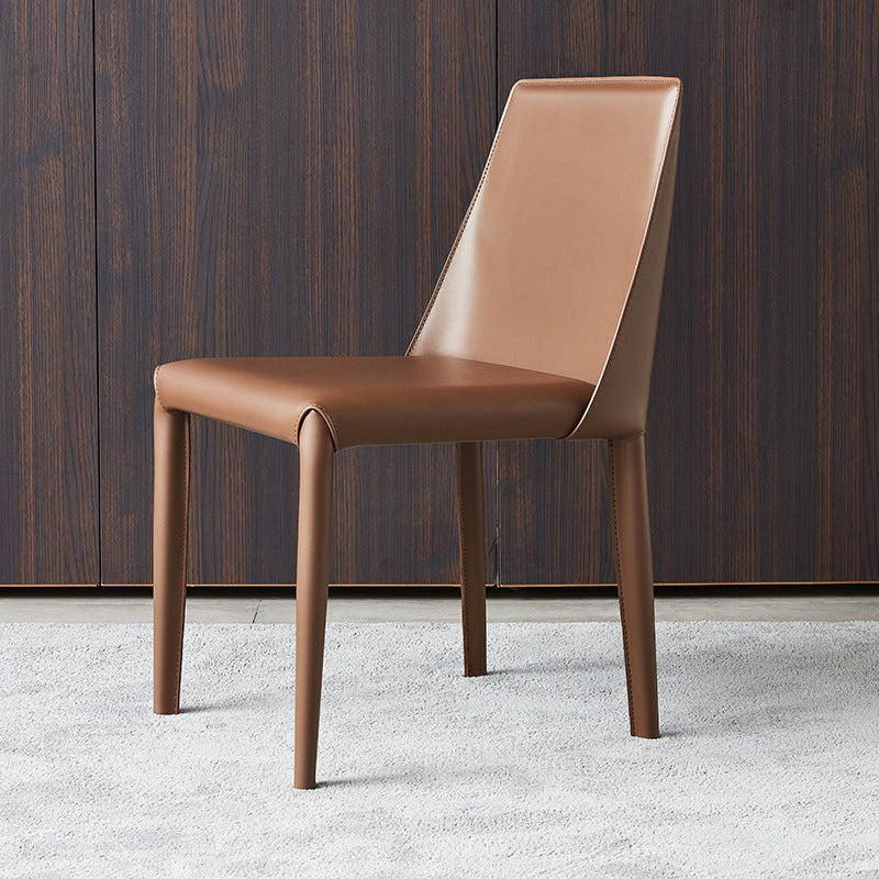 Italian minimalist saddle leather chair - modern luxury dining chair for home, designer backrest chair, wholesale stool