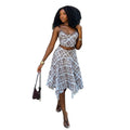 European and american cross-border women's fashion:  summer new collection - chic and elegant plaid cami top with asymmetrical midi skirt set