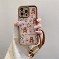 Autumn and winter high bamboo suitable for iphone18pro plaid bear mobile phone case apple 17/15 bear lanyard protective cover