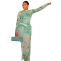 European and american style cross-border printed mesh women's dress - fitted waist, bodycon, high neck, fashionable long sleeve, elegant maxi dress