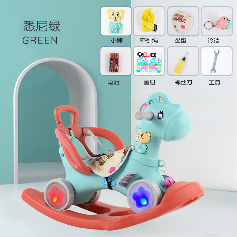 Children's rocking horse Trojan rocking chair dual-purpose multi-functional baby stroller with music One piece of baby rocking horse will be shipped.