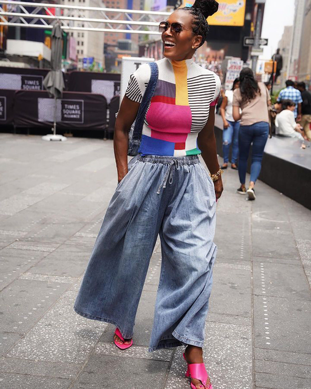 European and american cross-border women's fashion:  summer street style elastic waist drawstring high-waisted cropped wide-leg jeans