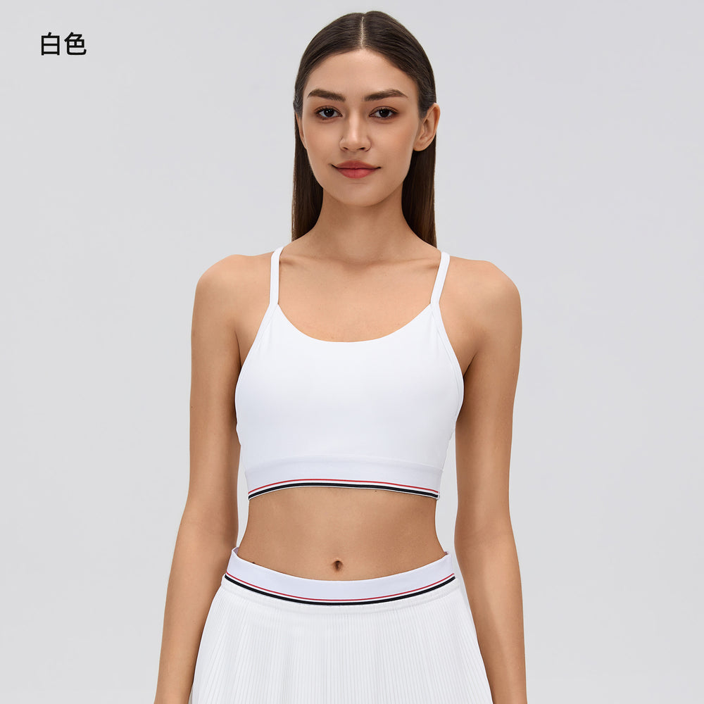 Color block sports bra women's spaghetti strap pilates fitness underwear mesh patchwork breathable yoga tank top d26107