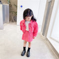 Baby girl spring/autumn preppy style long-sleeve casual outfit  girls' chanel-inspired denim jacket and mini skirt two-piece set