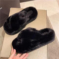 New arrival cross strap best selling fur slippers for women fall and winteroutwearplatform shoesthick soleheight increasing soft solefor homeoutwear cotton slippers