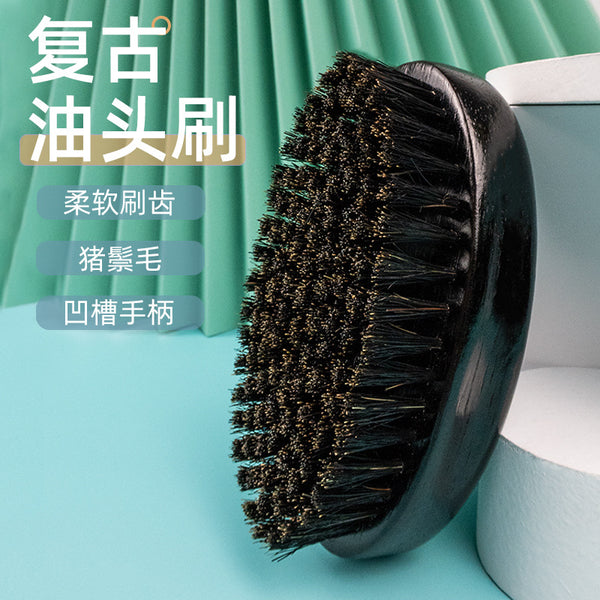 Solid wood paint horse hair retro haircut broken hair brush, oil head brush, denier brush men's beard care brush hair brush