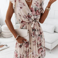 Dresssummernew arrival women best selling flutter sleeves waist floral pleated skirt