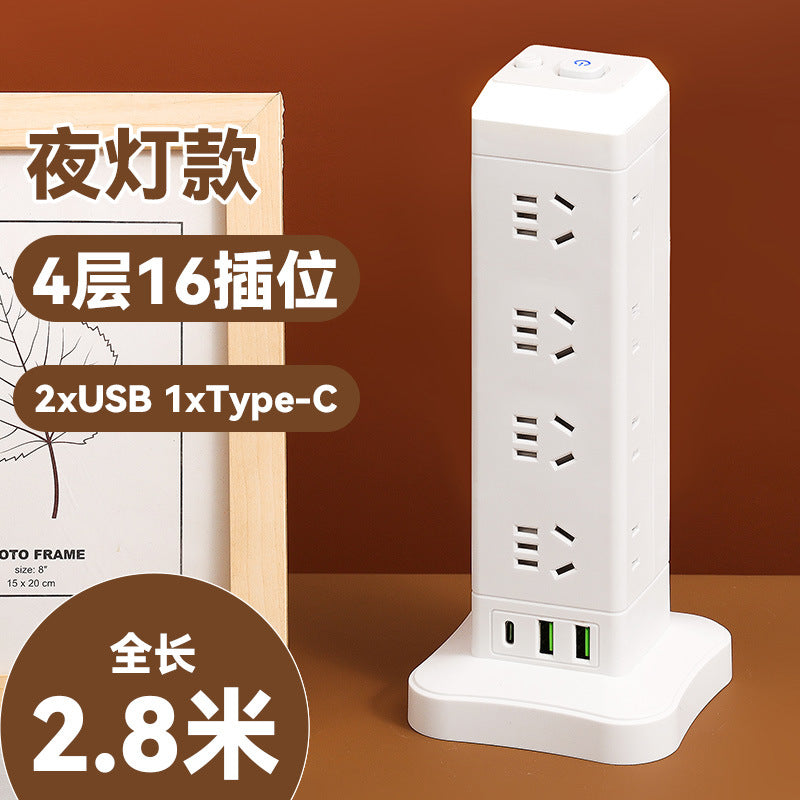 Authentic home & office vertical power strip - multi-outlet, pure copper, with usb ports - tower style