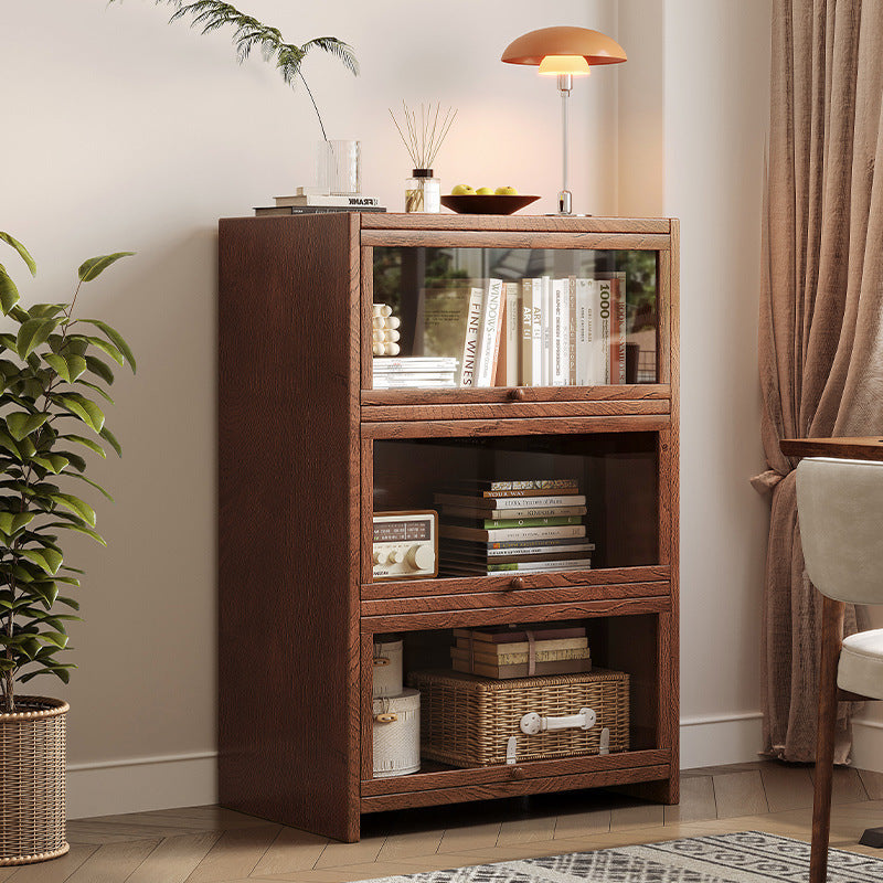 Solid wood bookshelf Shelf Living room floor-to-ceiling glass door New Chinese cabinet Locker Household dust storage bookshelf