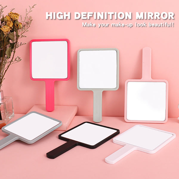 Handheld Makeup Mirror Student Female Portable Compact Portable Portable Square Handle Makeup Mirror Beauty Gifts Wholesale
