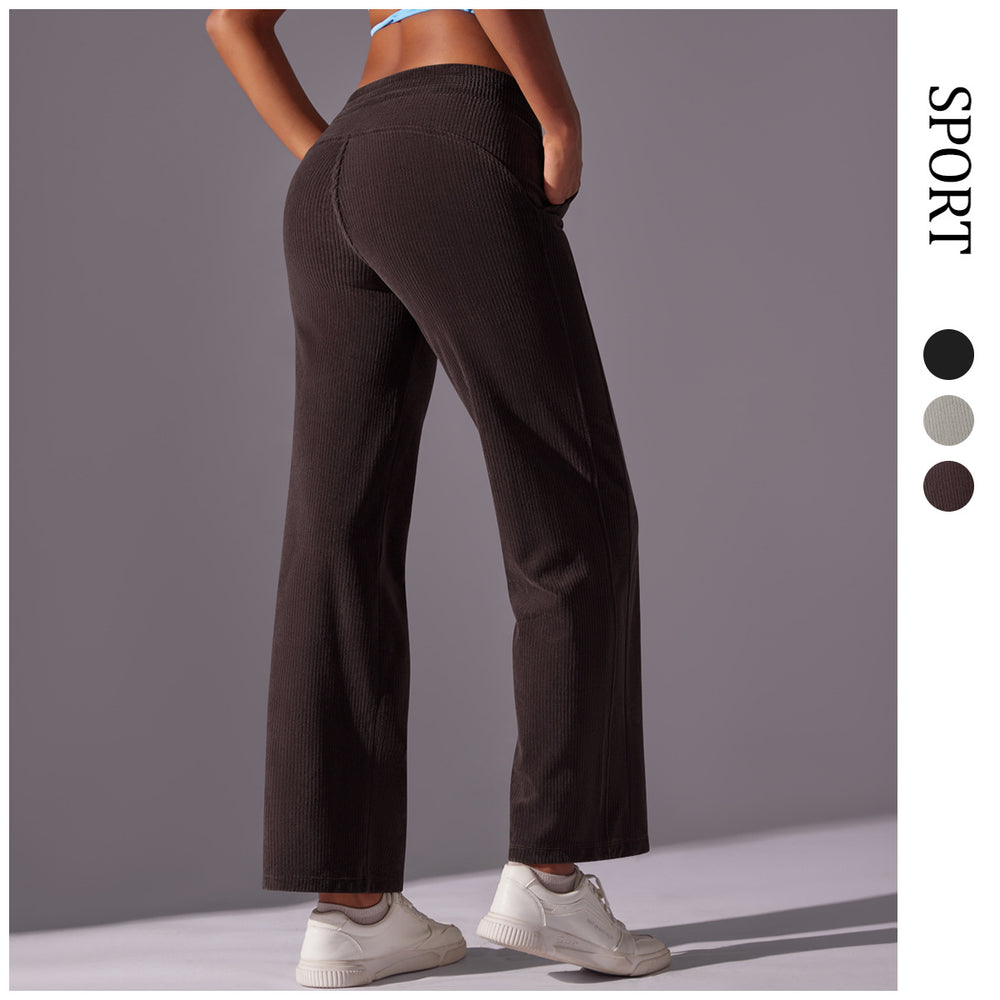 Clearance casual wide-leg yoga pants - tummy control, butt-lifting, outdoor sports trousers - corduroy striped fitness leggings for women
