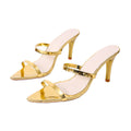2026 new european and american style stiletto heel slippers for women, gold rhinestone anklet, single strap sandals, fashionable and versatile