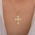 French style inlaid pearl cross pendant wholesale european and american cross-border retro necklace women's accessible luxury nichesweater chain necklace