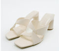 Z's 2023 spring new women's shoes: brown chunky heel minimalist open-toe high heel mules for outdoor wear