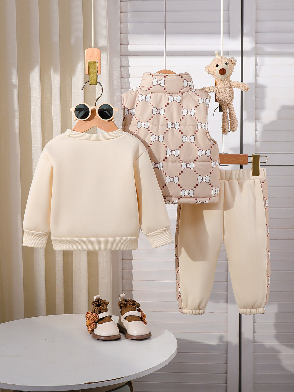 european and american quilted vest + patch embroidered round neck sweatshirt + trousers autumn and winter trousers suit three-piece set