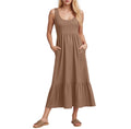 european and american cross-border summer sleeveless tank dress - flowy, layered beach maxi dress with pockets for women