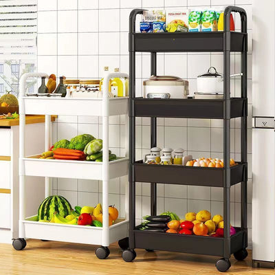 Mobile rolling cart organizer - floor standing kitchen & bathroom storage rack with wheels - multi-tier storage for bedroom & living room