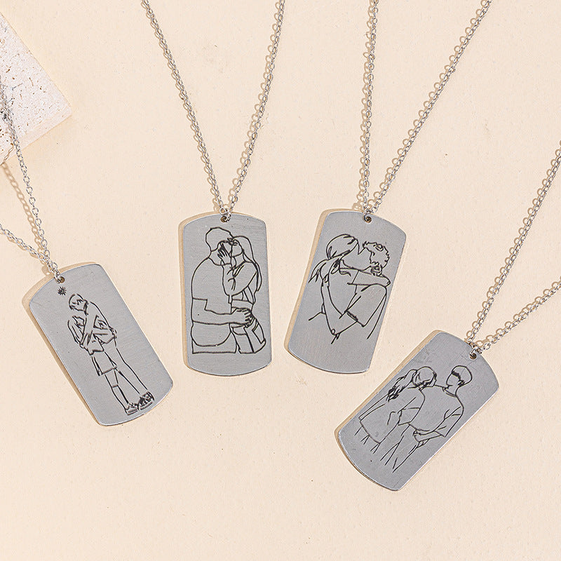 Laser engraved necklace wholesale - european & american cross-border alloy jewelry - women's couple pendant - anime cartoon light luxury sweater chain