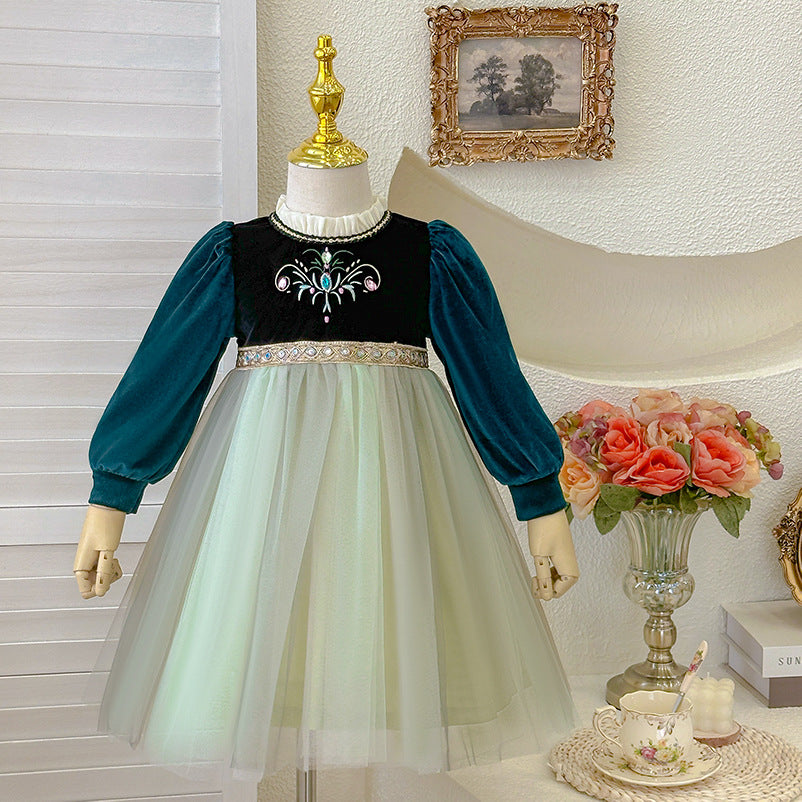 Girls' dress  spring new style chic baby girl birthday dress frozen queen anna princess dress