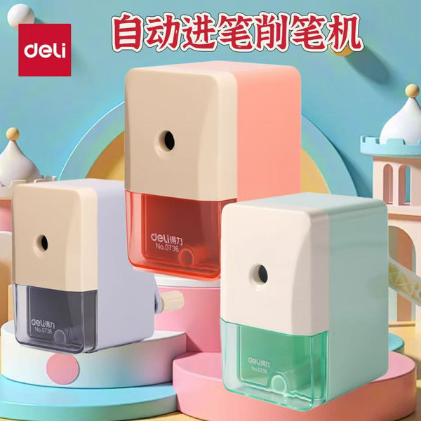 Deli 0736 hand crank multi-function automatic pen sharpener boys and girls primary school pencil sharpener pencil sharpener