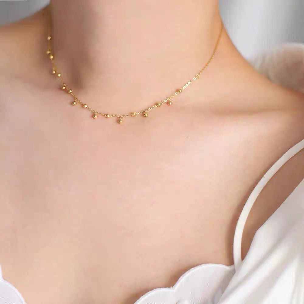 Frenchcasual small gold bean gold ball lace feel super fairy elegant clavicle chain necklace niche style design