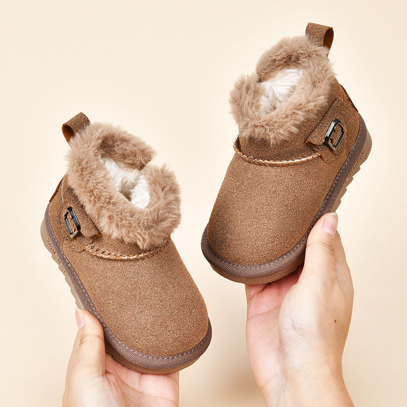 Sheepskin all-in-one snow boots kidswinternew arrival boys shoes girl waterproofnon-slipthickened large cotton shoes