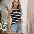 European and american cross-border e-commerce summer new arrivals:   retro striped hot girl slim-fit tank top knitwear for women