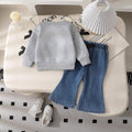 Spring/summer girls' versatile sweatshirt with bow print detail, long sleeve top + solid black pants