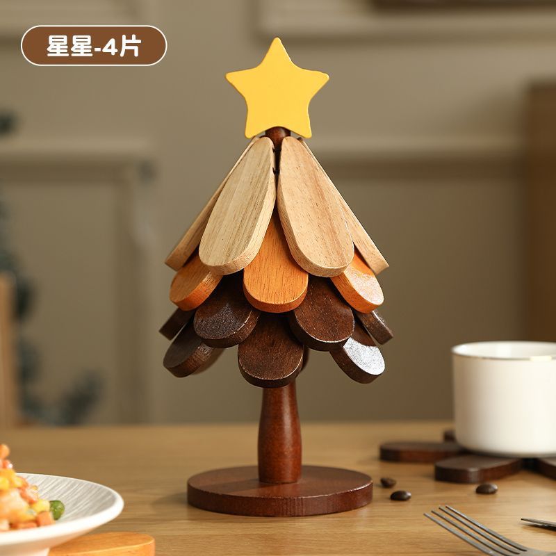 Classy christmas tree insulation mat dining table decoration creative a tree solid wood oven mitts pot holder christmas gift